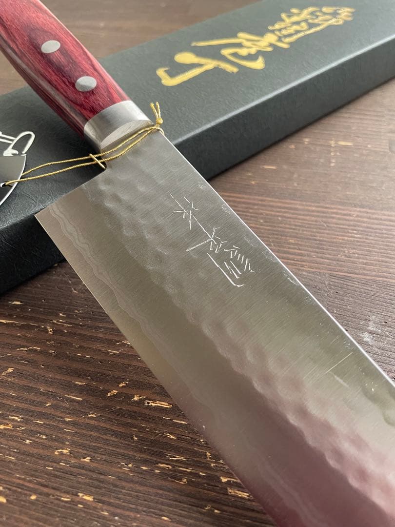 h*i様 増谷刃物 訓平作 三徳包丁 VG10ステンレス 積層槌目 刻流 口金有