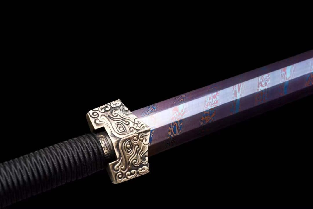 ねじれ模様焼き青金銅装双龍漢剣 古兵器 武具 刀装具 日本