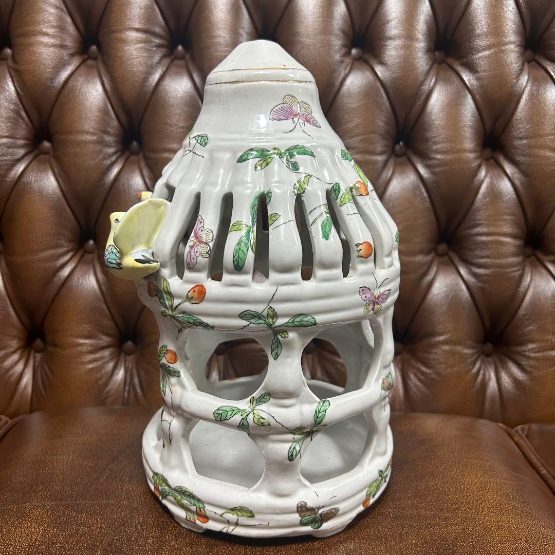 鳥籠　鳥かご　陶器　中国アンティーク　置物