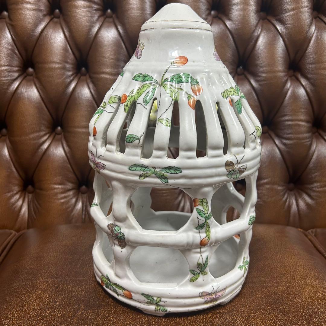 鳥籠　鳥かご　陶器　中国アンティーク　置物