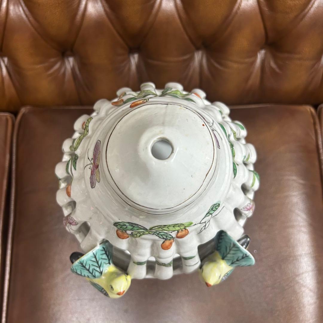 鳥籠　鳥かご　陶器　中国アンティーク　置物