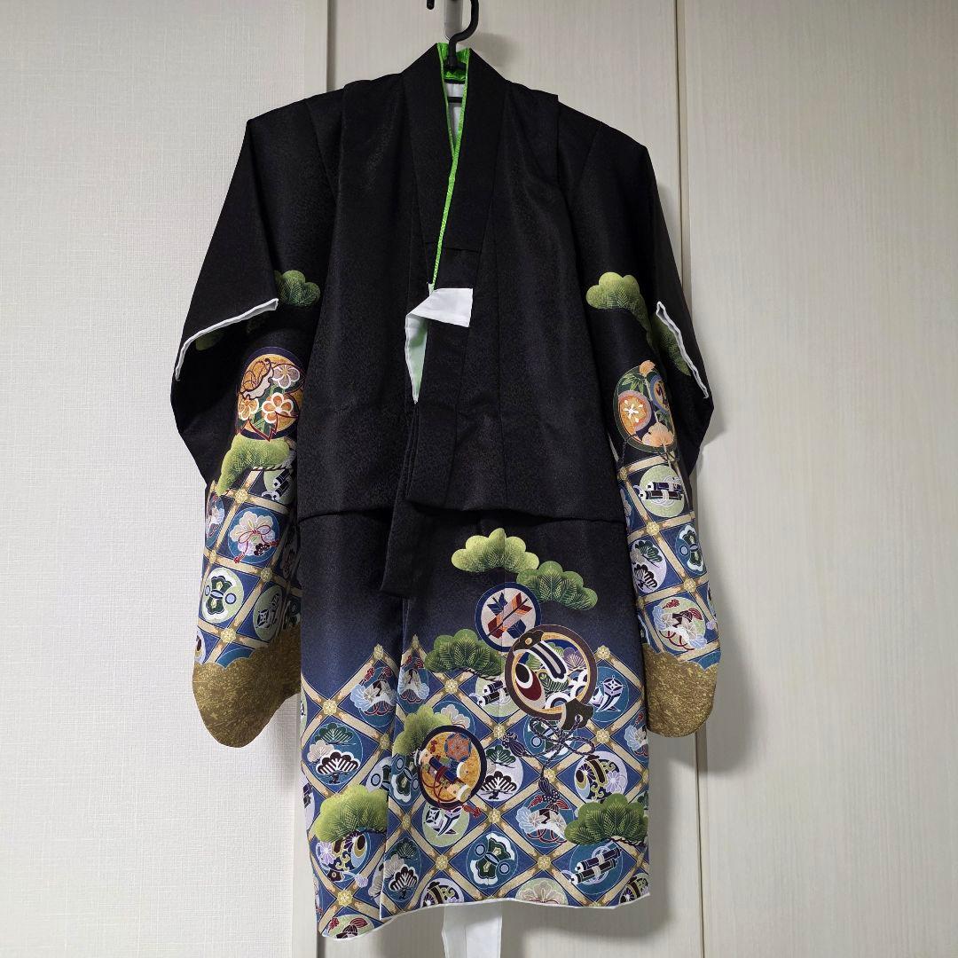 七五三 男の子 3歳 被布 7点セット 着物 黒 白