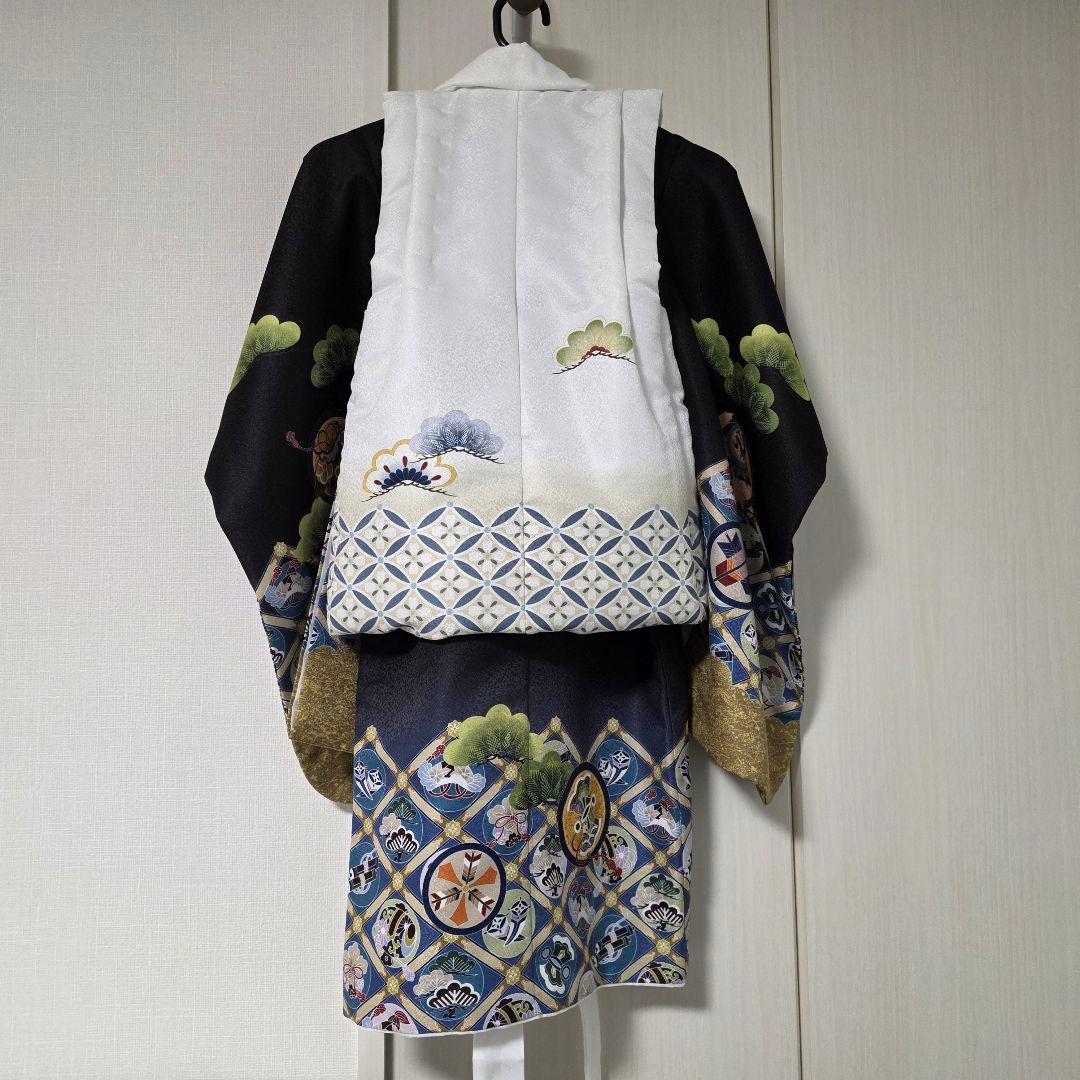 七五三 男の子 3歳 被布 7点セット 着物 黒 白