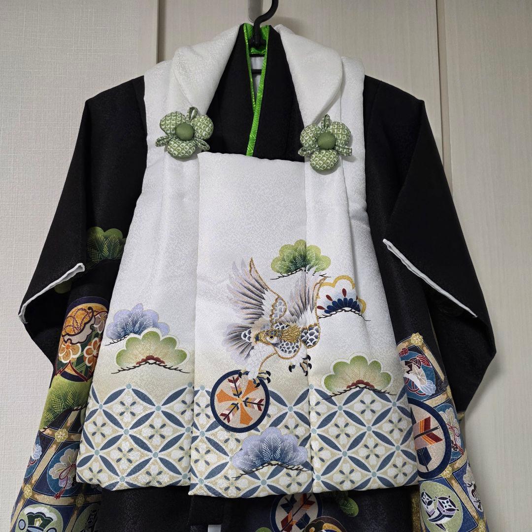 七五三 男の子 3歳 被布 7点セット 着物 黒 白