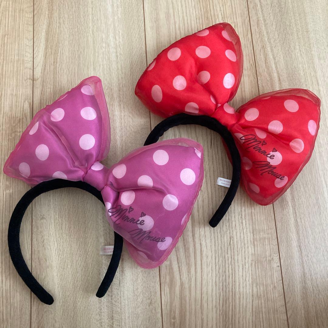 ディズニー カチューシャ ミニー リボン 水玉 赤 ピンク ビッグリボン