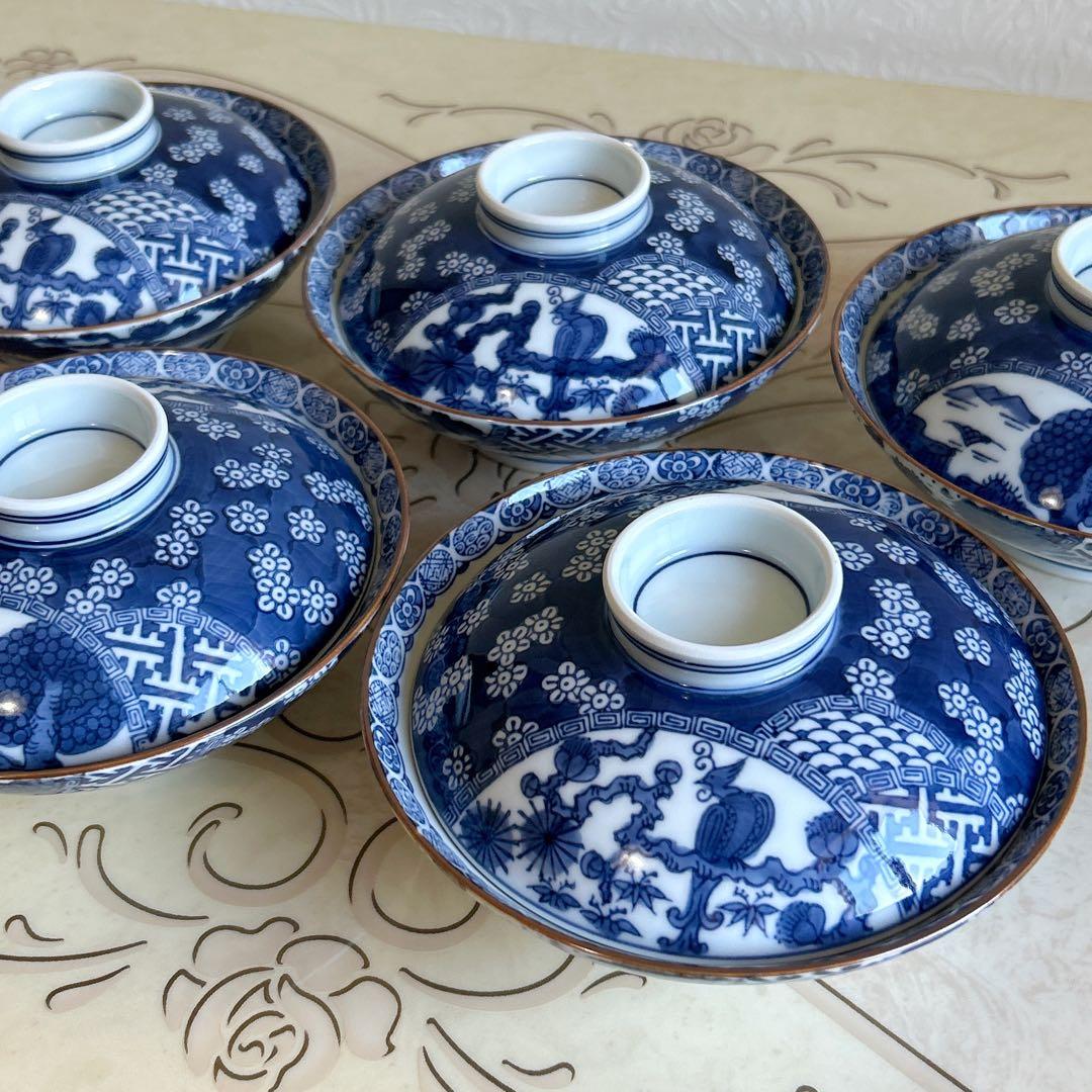 有田焼 賞美堂 其泉窯 古伊万里 蓋付き碗揃 5客セット 丼ぶり 染付