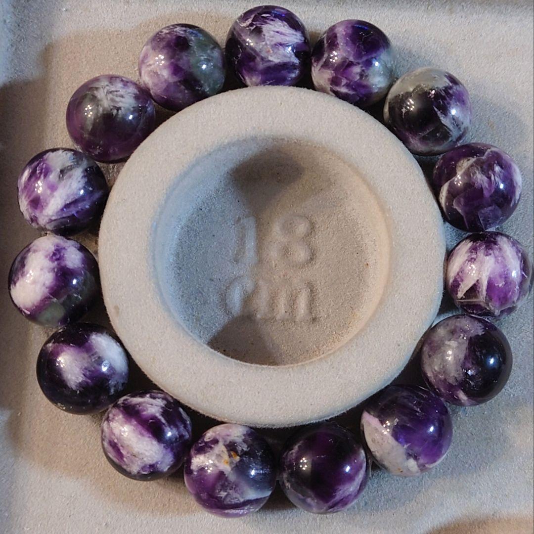 ★フェザーinパープルフローライト 15.3ミリ珠 ブレスレット①(SA+)