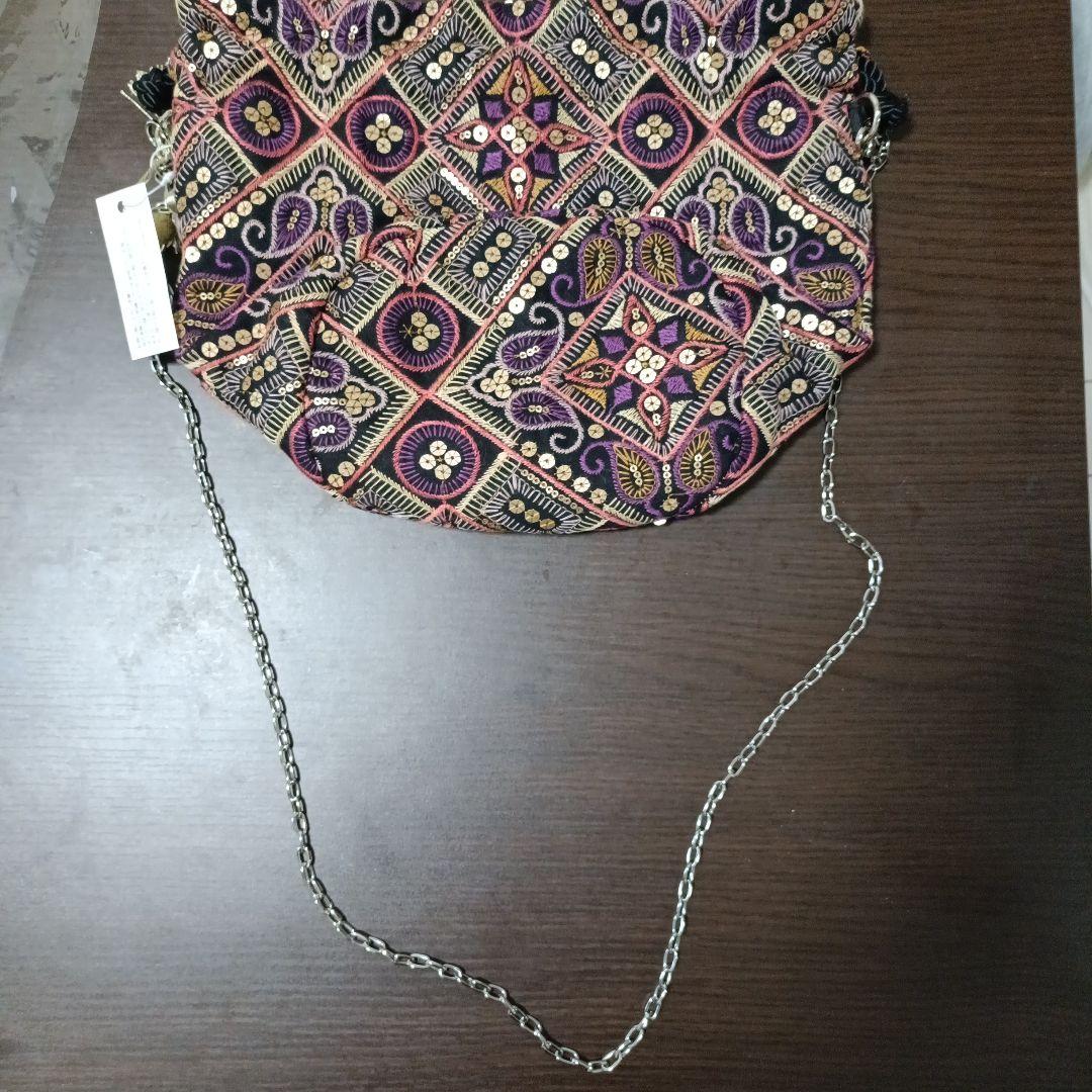 シルク巾着袋インド刺繍ポトリ風2wayショルダー