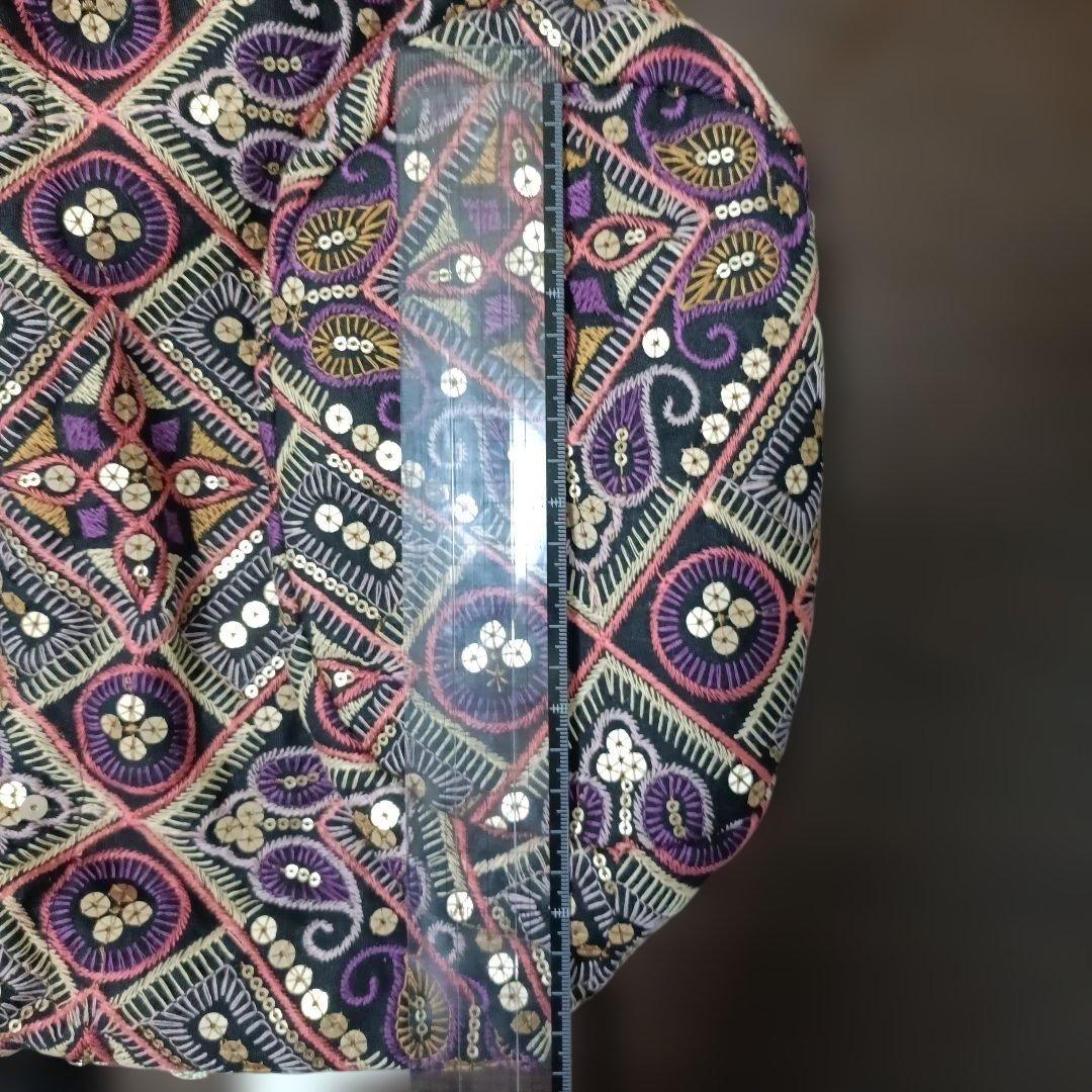 シルク巾着袋インド刺繍ポトリ風2wayショルダー