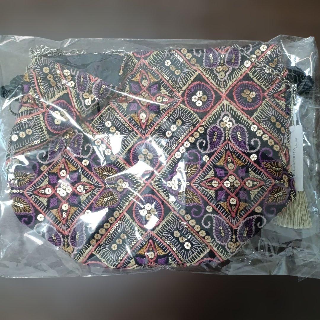 シルク巾着袋インド刺繍ポトリ風2wayショルダー