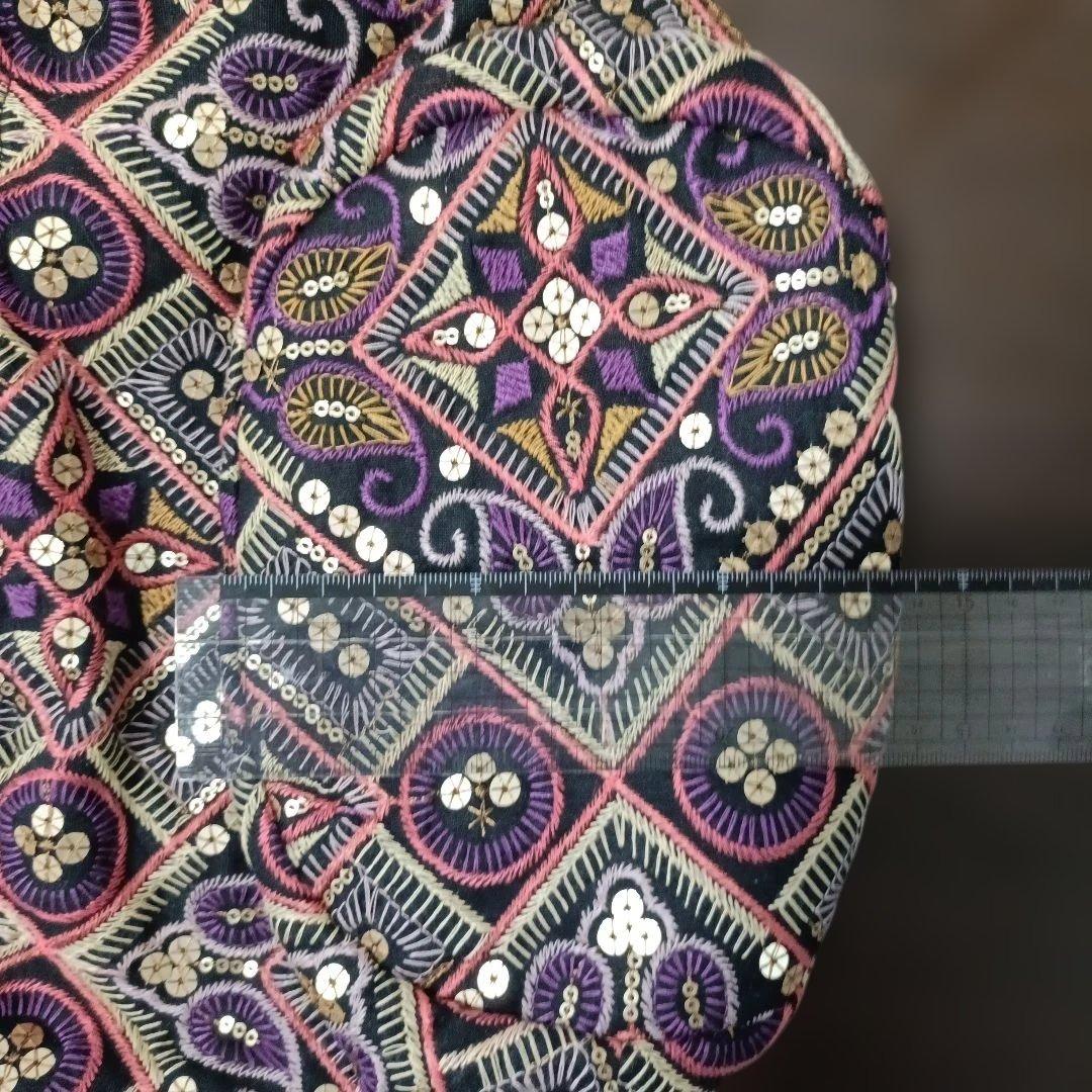 シルク巾着袋インド刺繍ポトリ風2wayショルダー