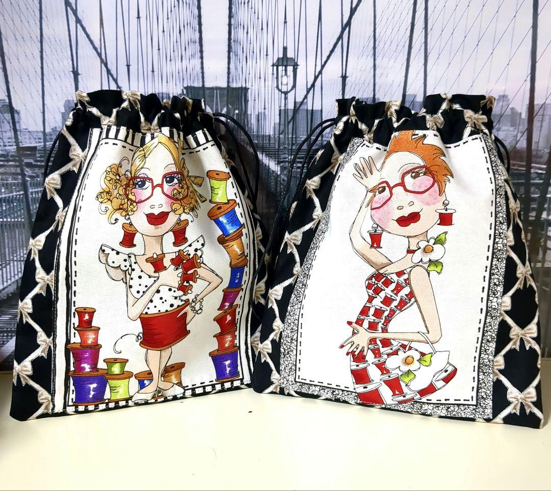 ロラライハリス　ハンドメイド　ボストン　バック　巾着袋