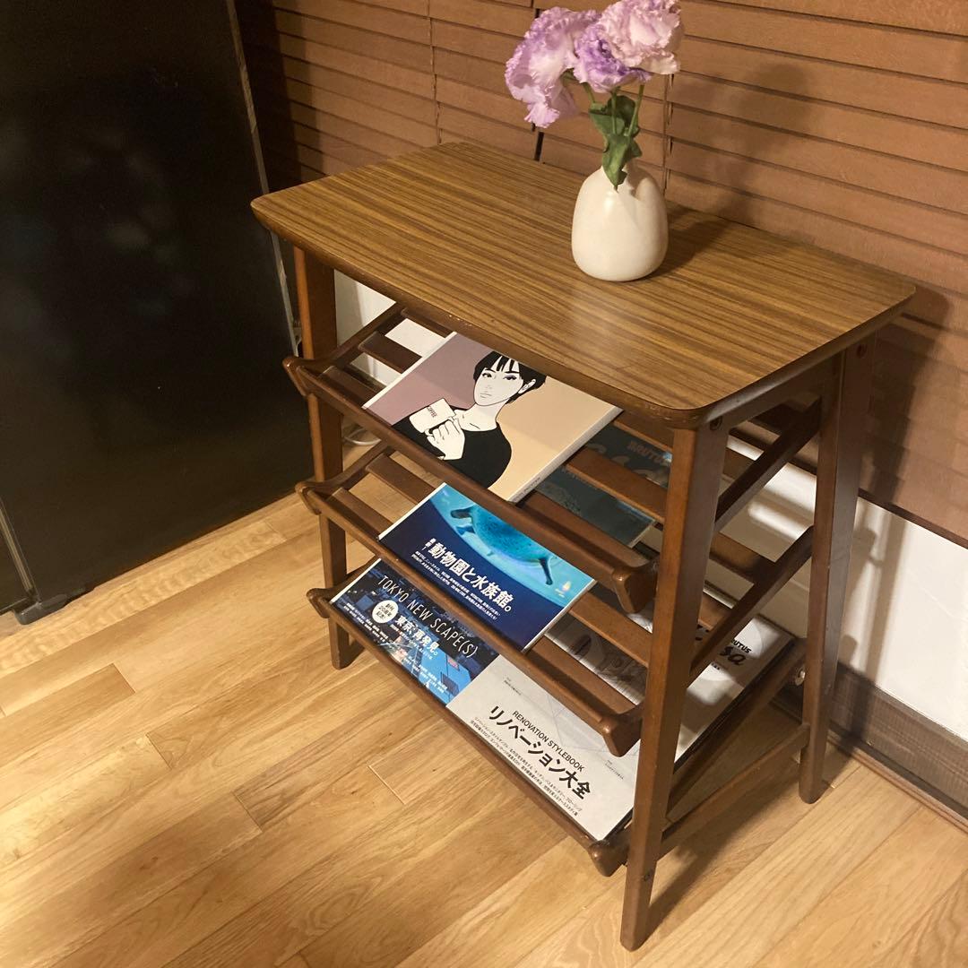 ビンテージ　マガジンラック　スリッパラック　昭和レトロ　木製　3段