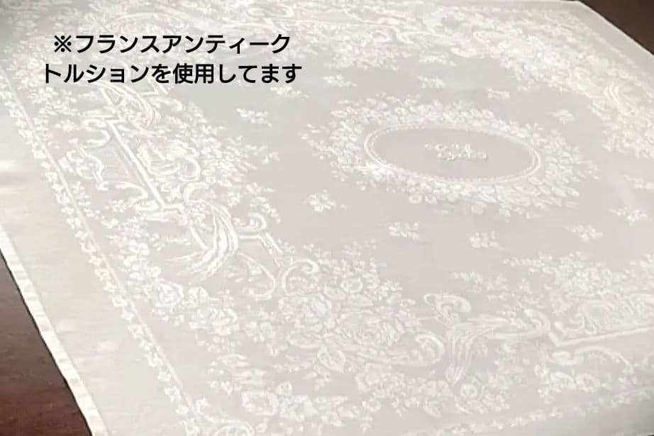 ※抹茶※フランスアンティーク　ダマスク織　ロゴ刺繍　中綿クッション付き