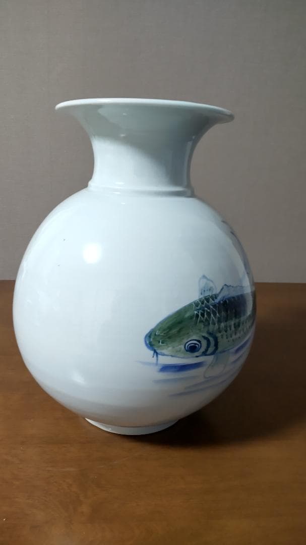 有田焼 大野窯 圓覚 作 花瓶 壺 染付 魚文 荘園 在銘 昭和 骨董
