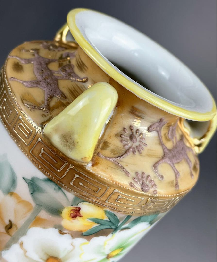 希少】オールドノリタケ アールヌーボー 薔薇紋花瓶 モールド 金彩