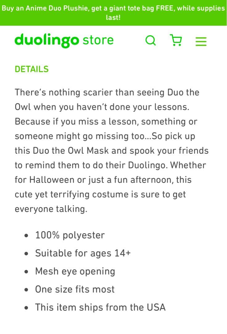 週末セール》公式Duo The Owl Mask デュオリンゴ マスク - メルカリ