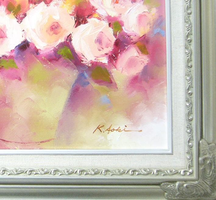 絵画 油絵 青木今陽 静物画 白とピンクの薔薇 - メルカリ