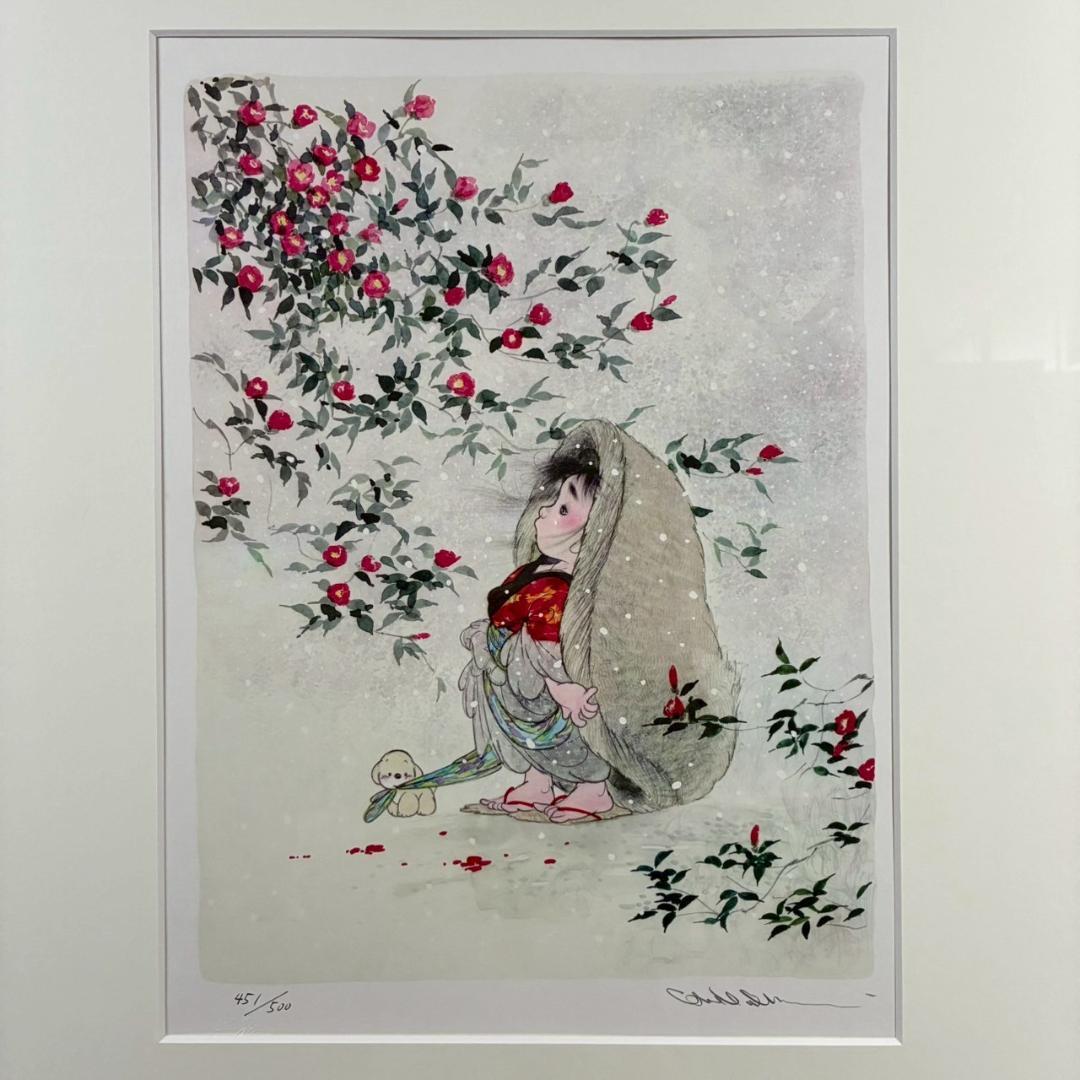 最終値下げ】美品 中島潔「寒椿」リトグラフ 直筆サイン入り あずま