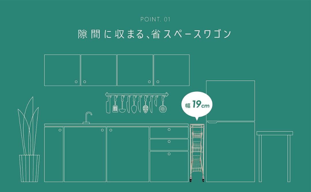 ラック スチール製 スリム 収納ワゴン キャスター付き 隙間収納