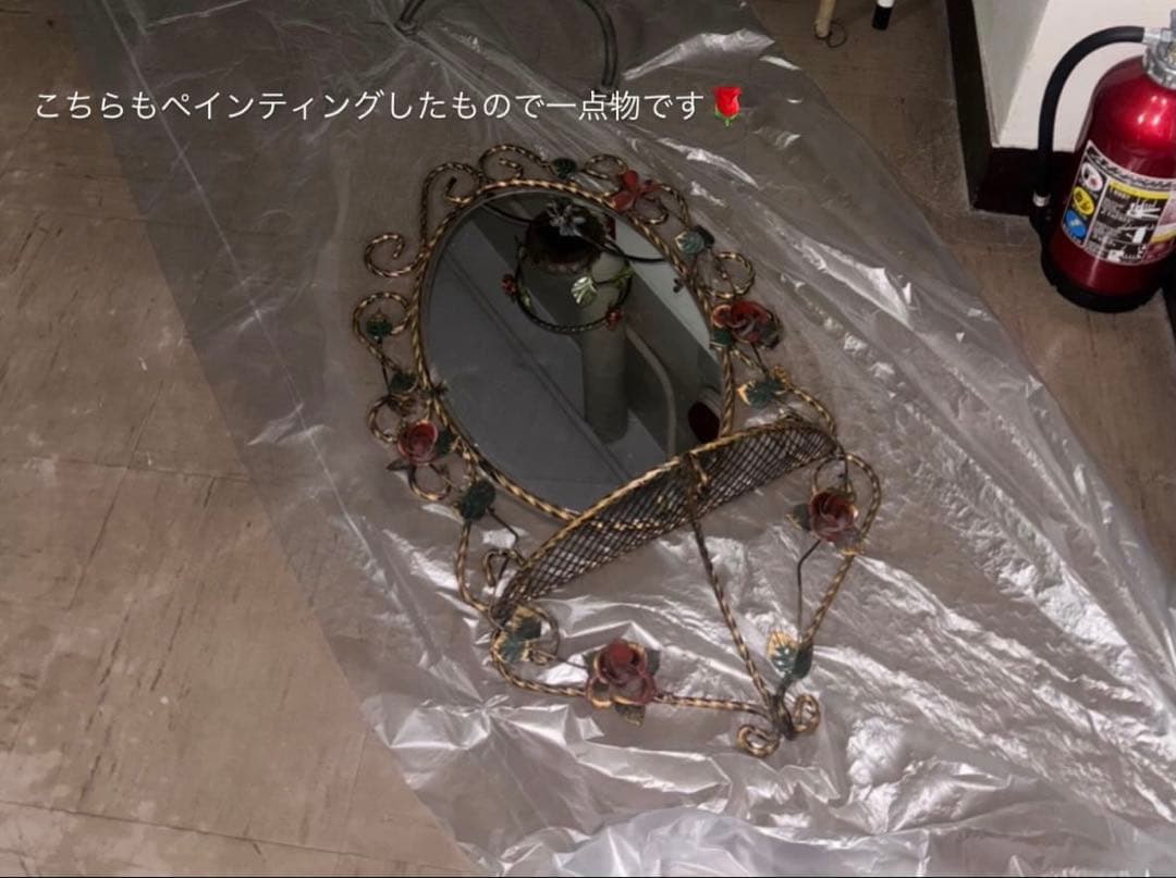 アンティーク アイアン 壁掛けミラー 傘立て セット