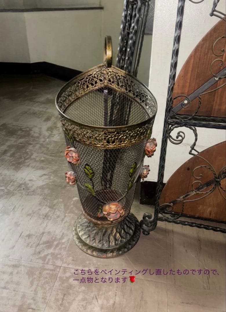 アンティーク アイアン 壁掛けミラー 傘立て セット