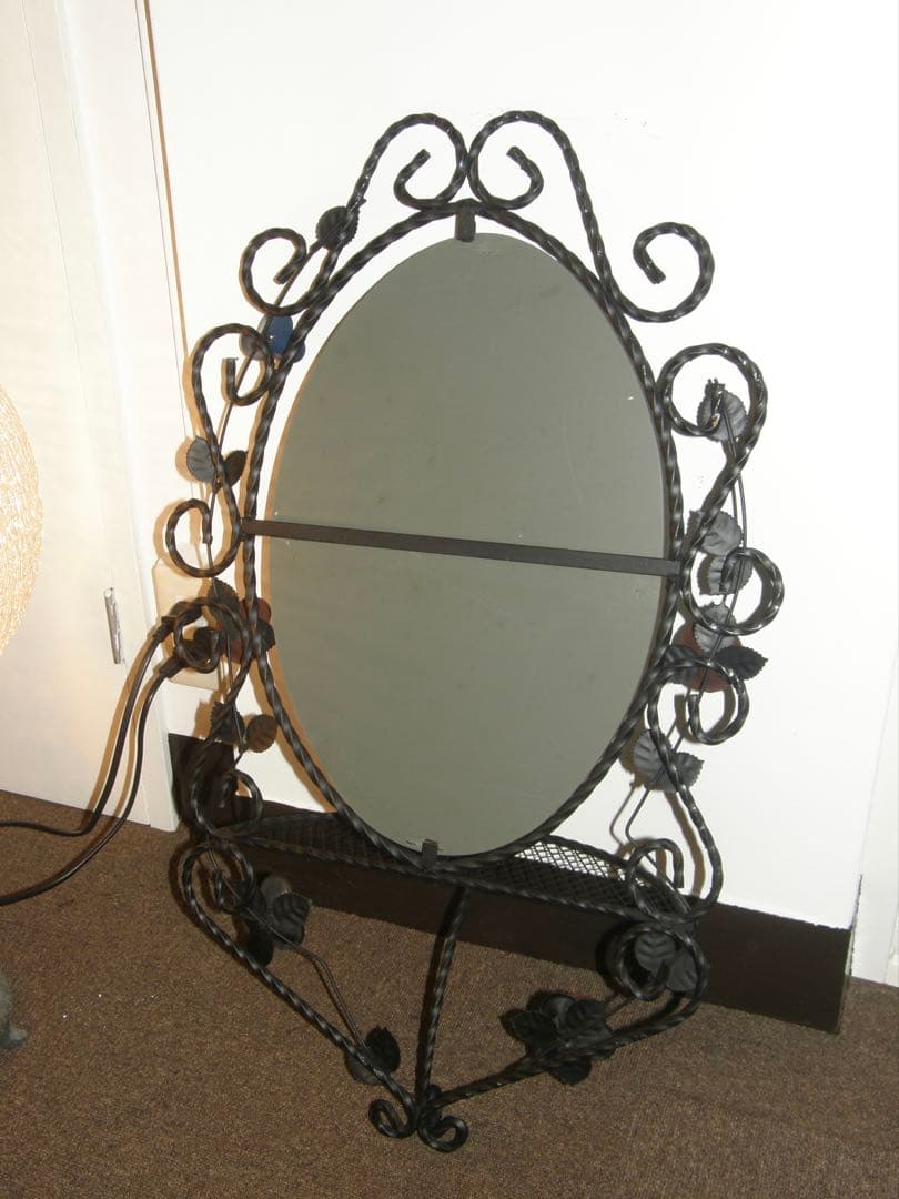 アンティーク アイアン 壁掛けミラー 傘立て セット