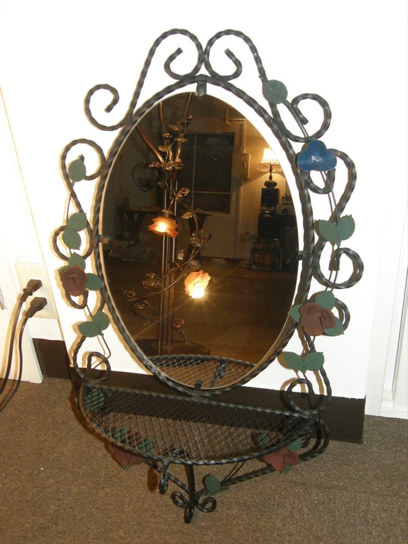 アンティーク アイアン 壁掛けミラー 傘立て セット