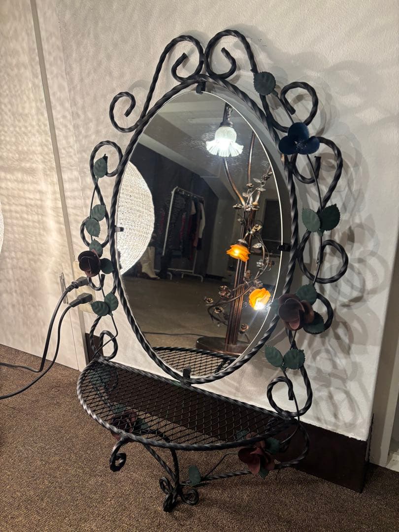 アンティーク アイアン 壁掛けミラー 傘立て セット