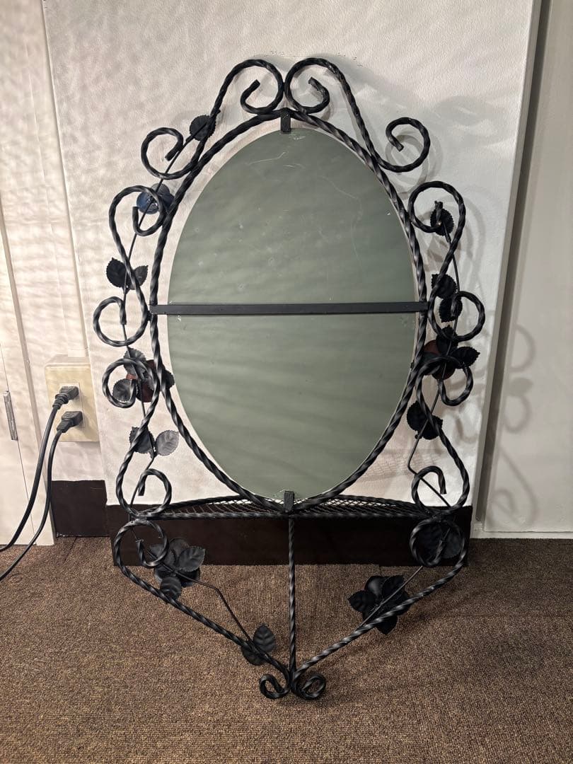 アンティーク アイアン 壁掛けミラー 傘立て セット