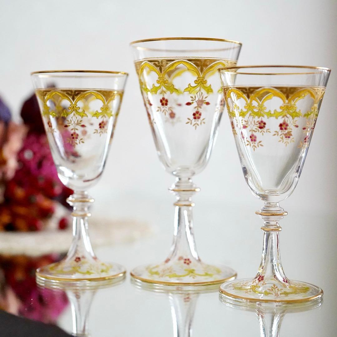 極希少オールドバカラ ボーヴェ ワイングラス★美品BACCARAT金彩エナメル彩