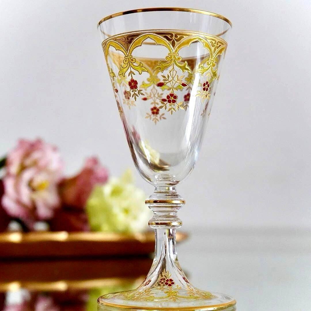 極希少オールドバカラ ボーヴェ ワイングラス★美品BACCARAT金彩エナメル彩