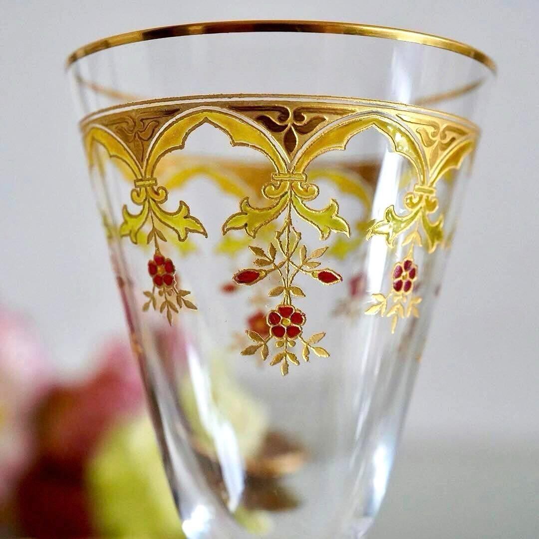 極希少オールドバカラ ボーヴェ ワイングラス★美品BACCARAT金彩エナメル彩