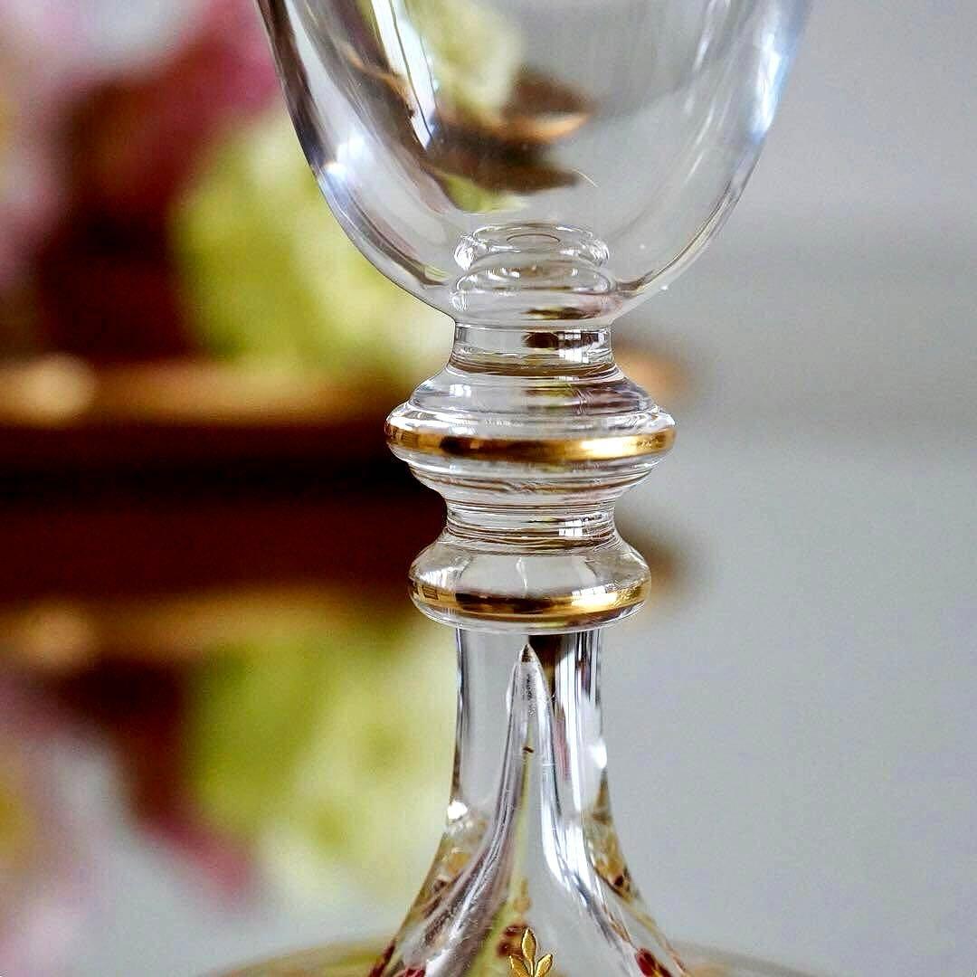 極希少オールドバカラ ボーヴェ ワイングラス★美品BACCARAT金彩エナメル彩