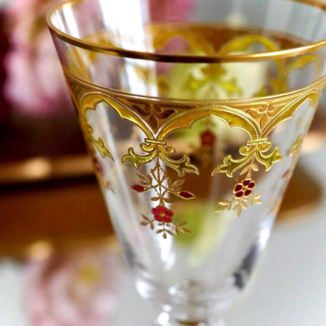 極希少オールドバカラ ボーヴェ ワイングラス★美品BACCARAT金彩エナメル彩