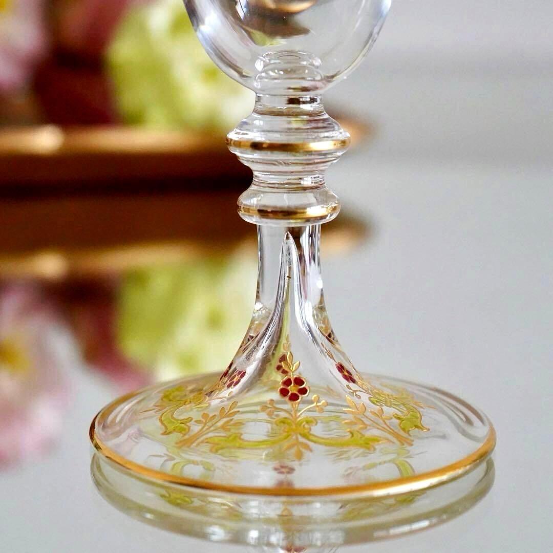 極希少オールドバカラ ボーヴェ ワイングラス★美品BACCARAT金彩エナメル彩