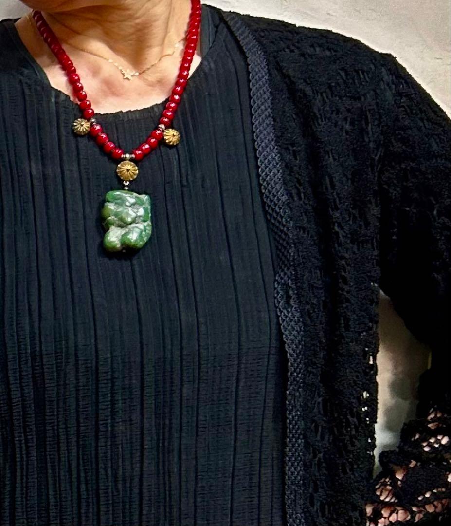 一点物　天然石　トルコ石ネックレス　ホワイトハートビーズ　再度お値下げ♪