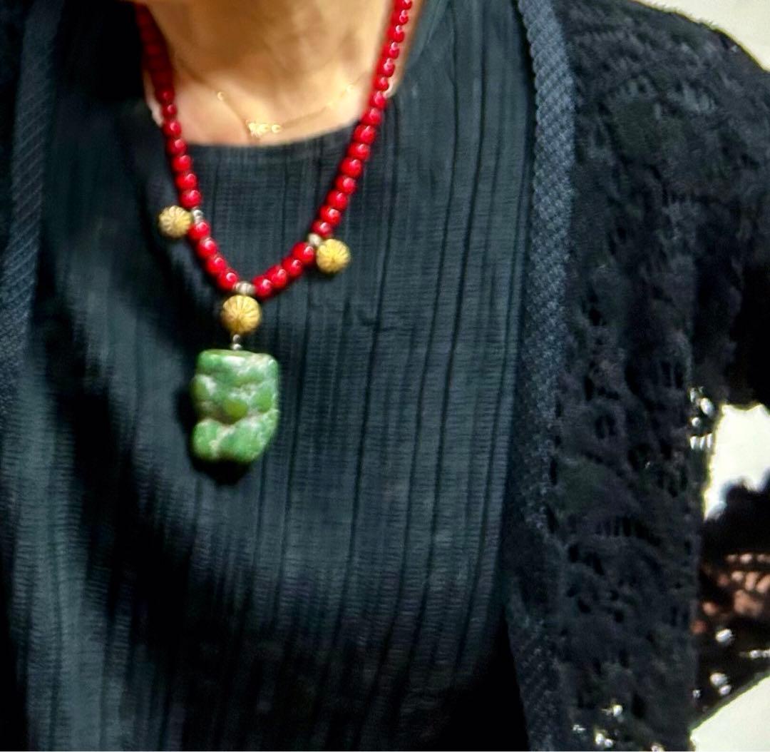 一点物　天然石　トルコ石ネックレス　ホワイトハートビーズ　再度お値下げ♪