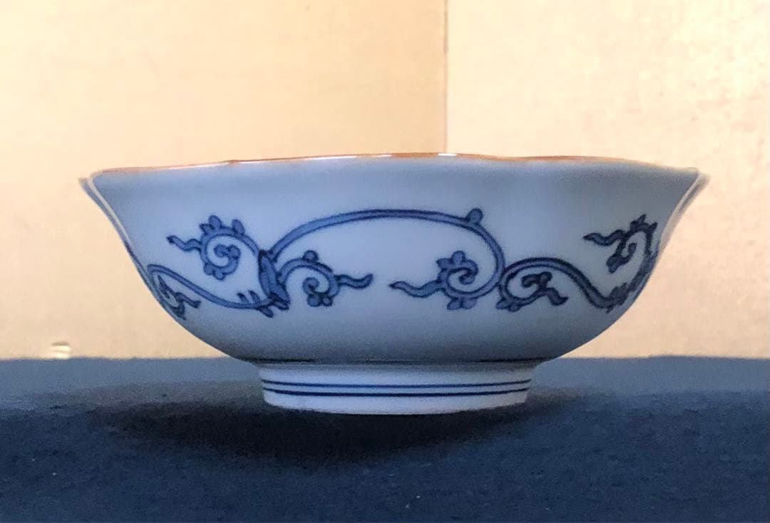 《レ》有田焼 源右衛門作 輪花 染付四海波 小鉢5客 共箱　251201お2