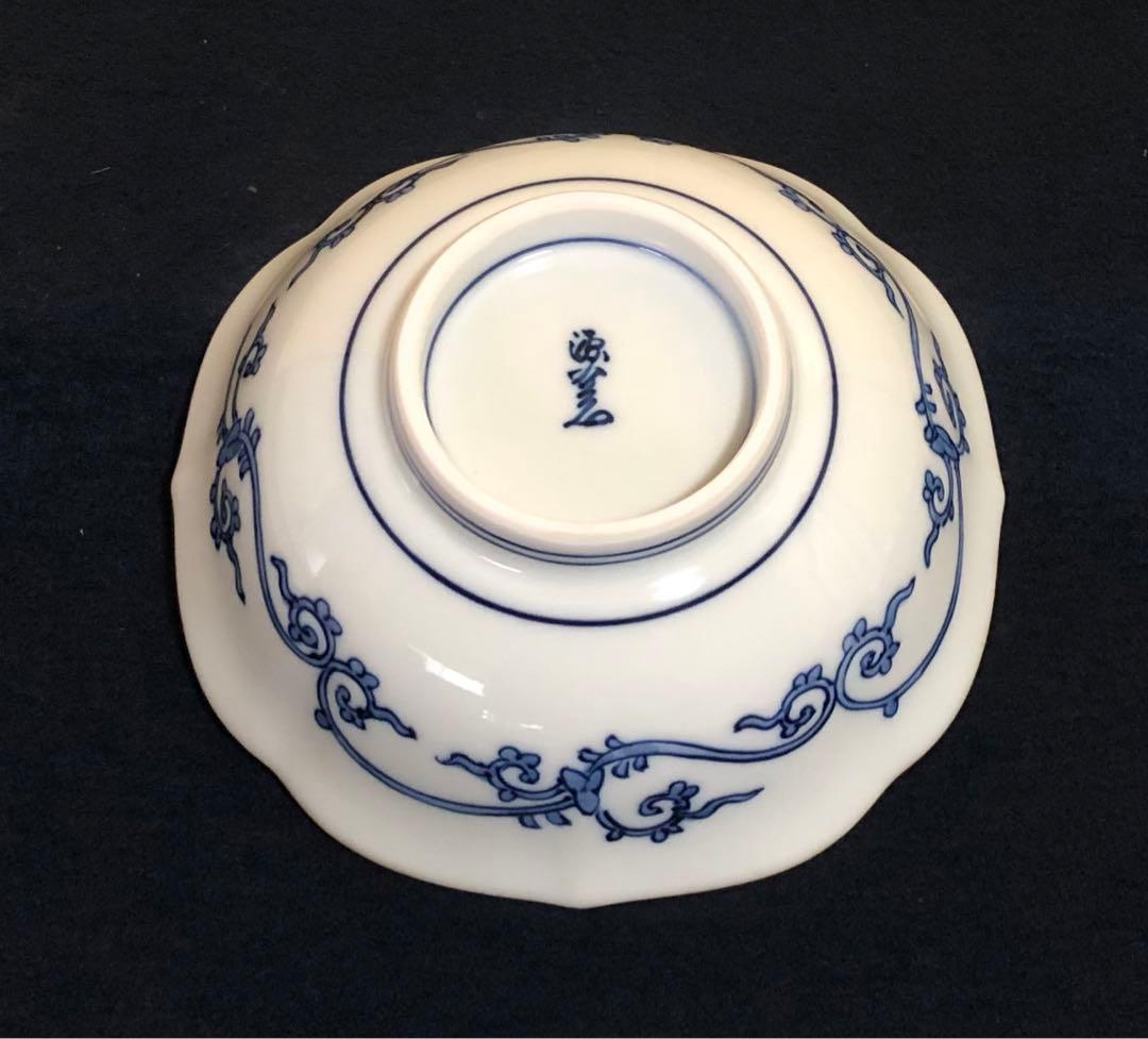 《レ》有田焼 源右衛門作 輪花 染付四海波 小鉢5客 共箱　251201お2