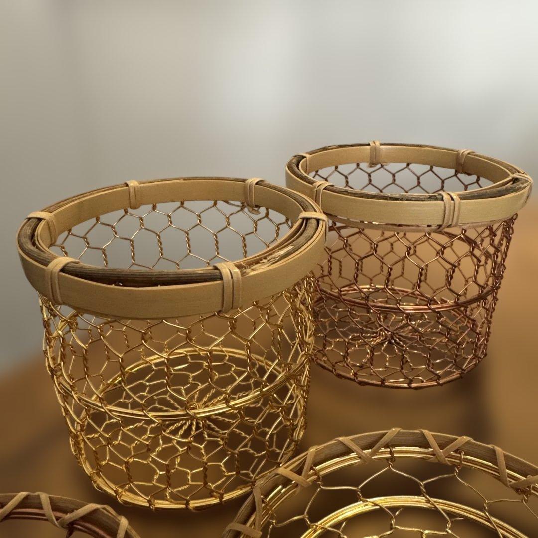 【新品未使用】辻和金網 手編みかご おしぼり入れ コースター 4点セット