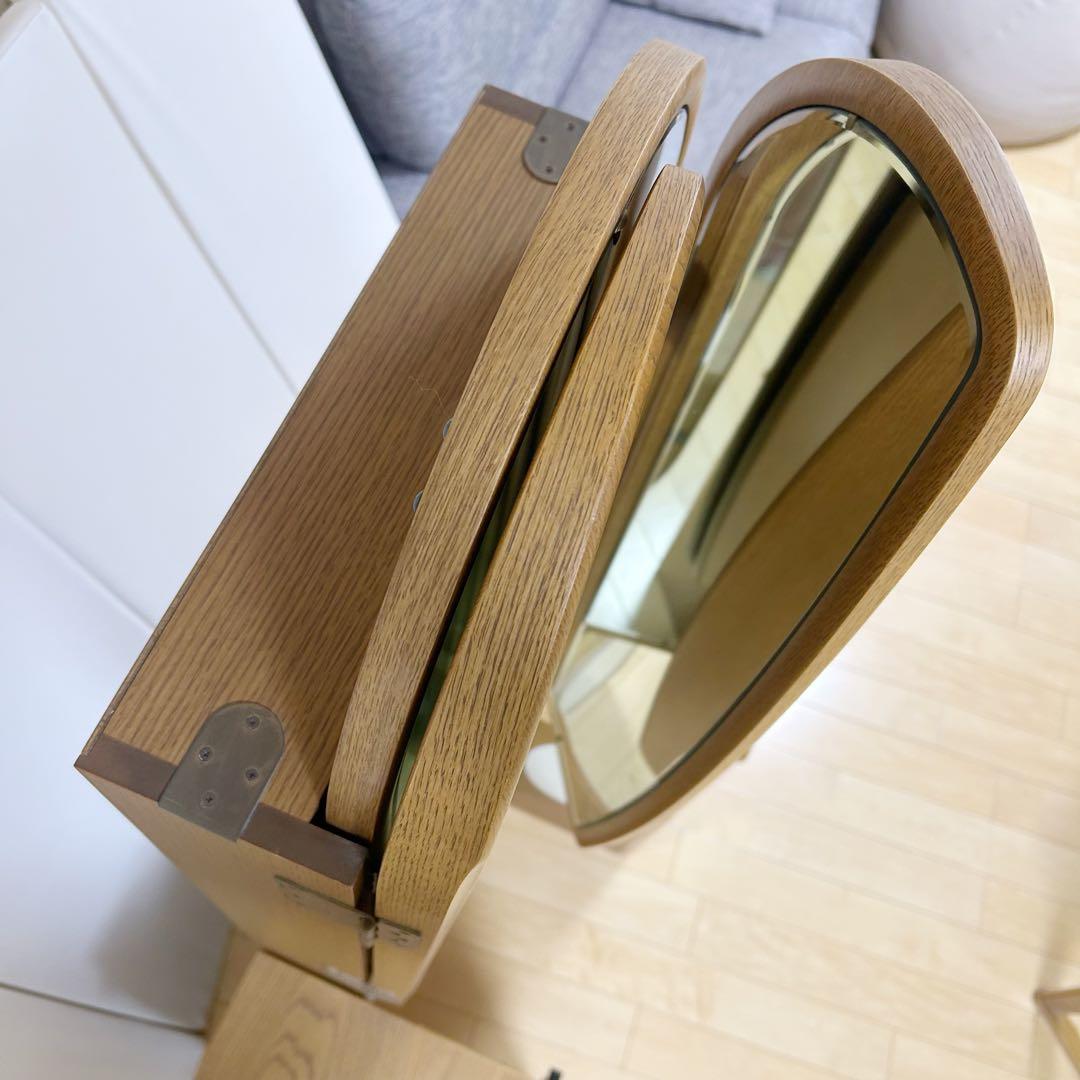 大塚家具　ナラ材　三面鏡ドレッサー　廃盤品　鏡後ろ収納有り　テルル　大容量収納