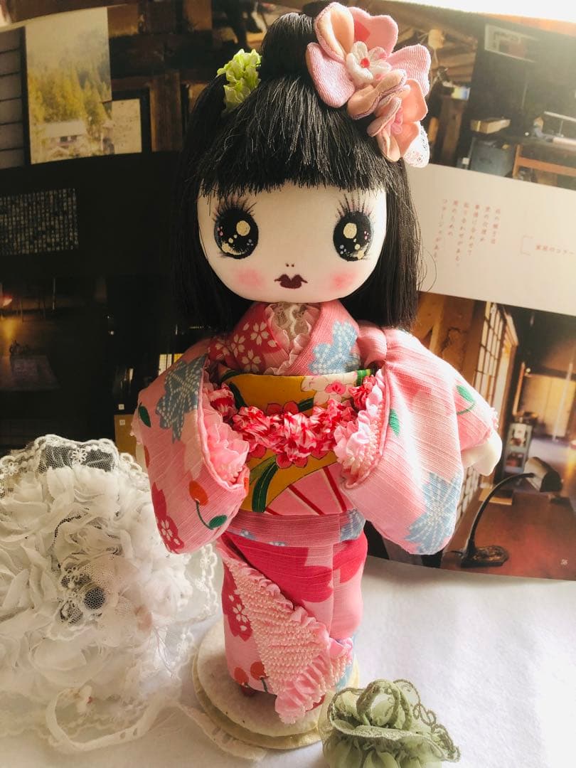 ＊夢のや 文化人形＊夏のお出掛け文化ちゃん浴衣 日傘 約28cm＊