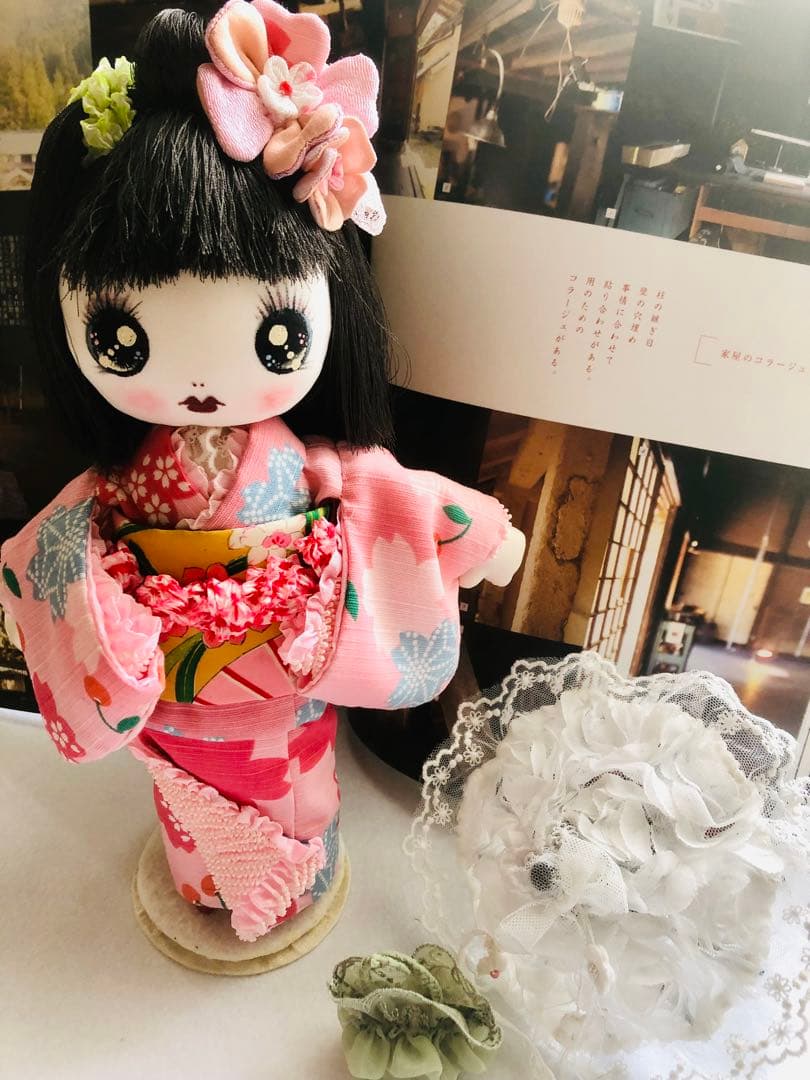 ＊夢のや 文化人形＊夏のお出掛け文化ちゃん浴衣 日傘 約28cm＊