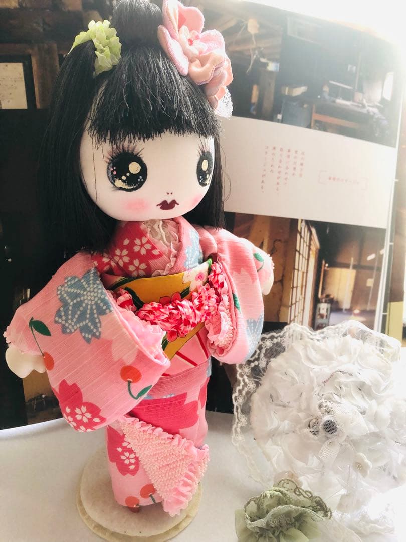 ＊夢のや 文化人形＊夏のお出掛け文化ちゃん浴衣 日傘 約28cm＊