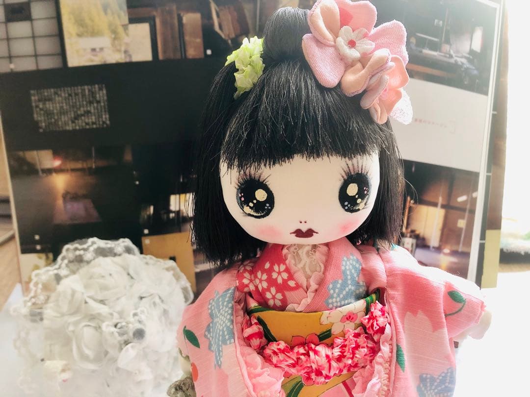 ＊夢のや 文化人形＊夏のお出掛け文化ちゃん浴衣 日傘 約28cm＊