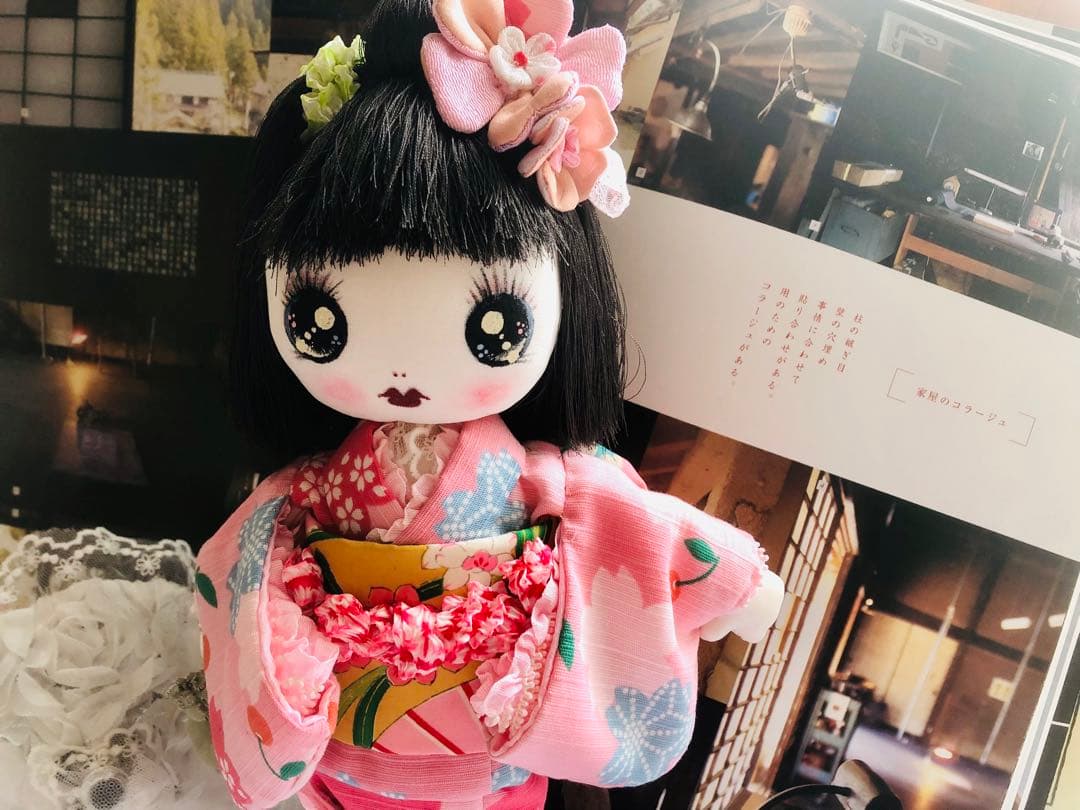 ＊夢のや 文化人形＊夏のお出掛け文化ちゃん浴衣 日傘 約28cm＊