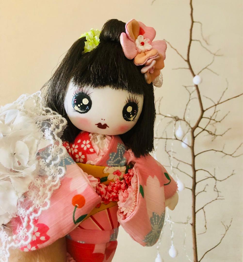 ＊夢のや 文化人形＊夏のお出掛け文化ちゃん浴衣 日傘 約28cm＊