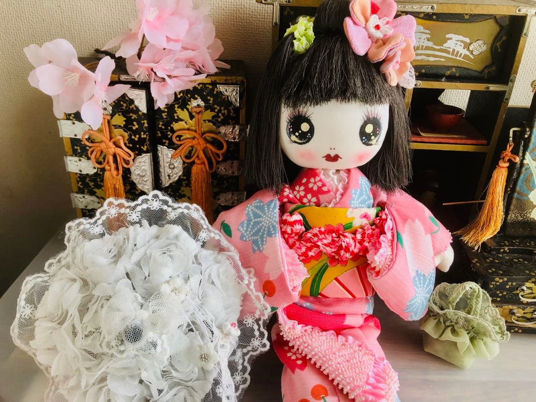 ＊夢のや 文化人形＊夏のお出掛け文化ちゃん浴衣 日傘 約28cm＊