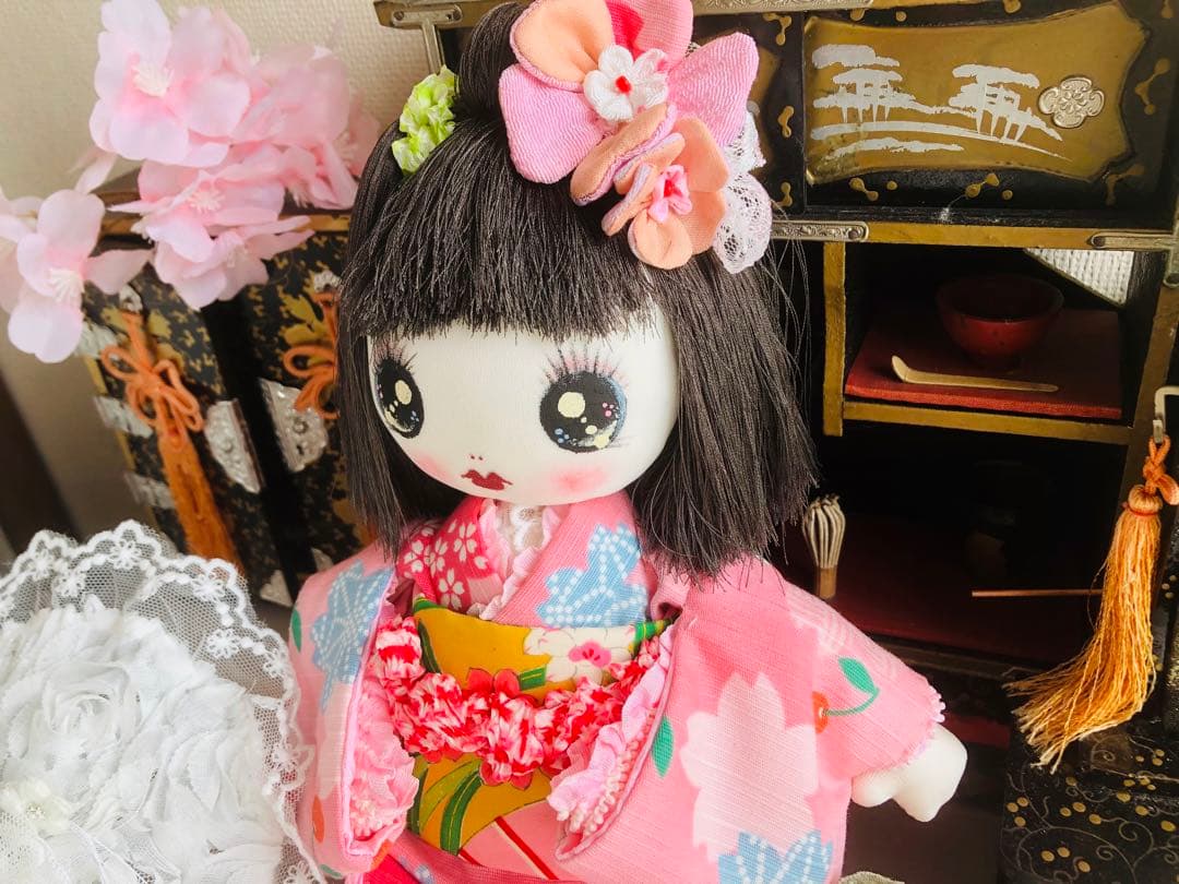 ＊夢のや 文化人形＊夏のお出掛け文化ちゃん浴衣 日傘 約28cm＊